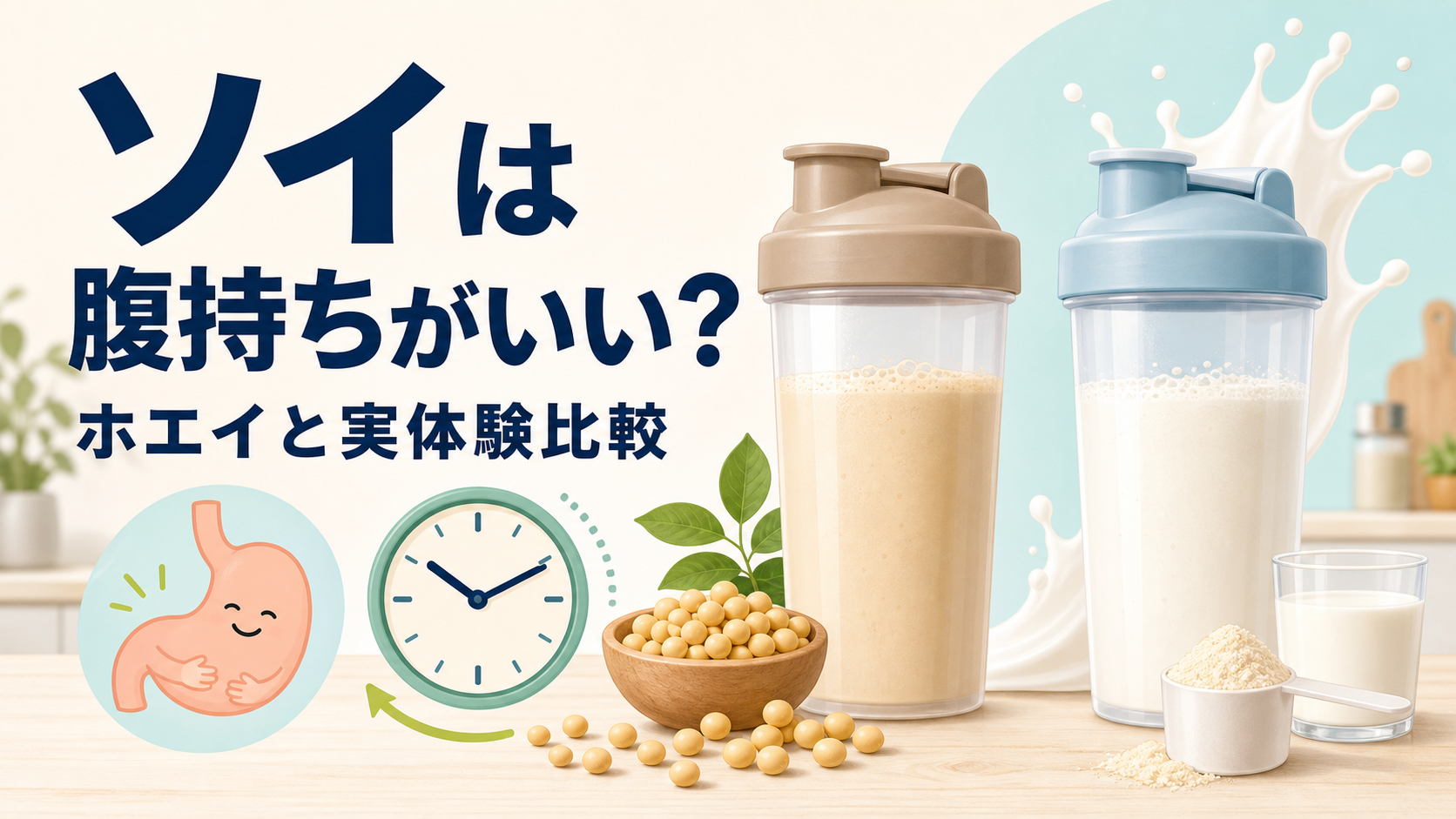 ソイプロテインとホエイプロテインの腹持ちを実体験で比較するイメージ